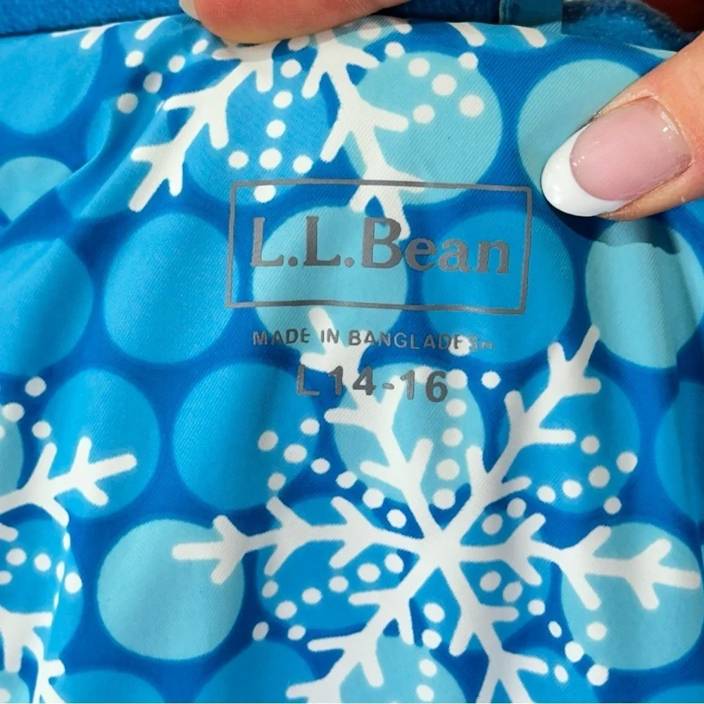 LL Bean Kids Ski Jacket Thinsulate Snowflake Print Blue Large 14 16